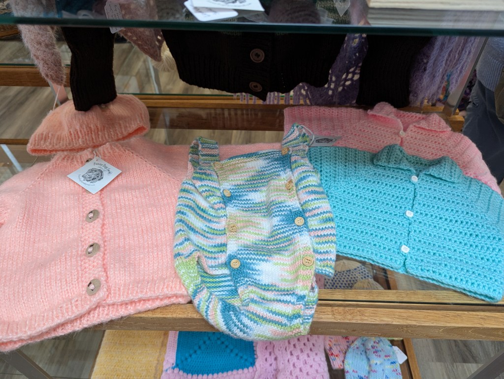 Knit sweaters and hats